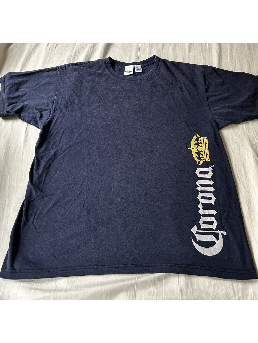 2007 Vintage Corona Extra Beer Graphic Navy Blue T-Shirt with Side Logo Size XL